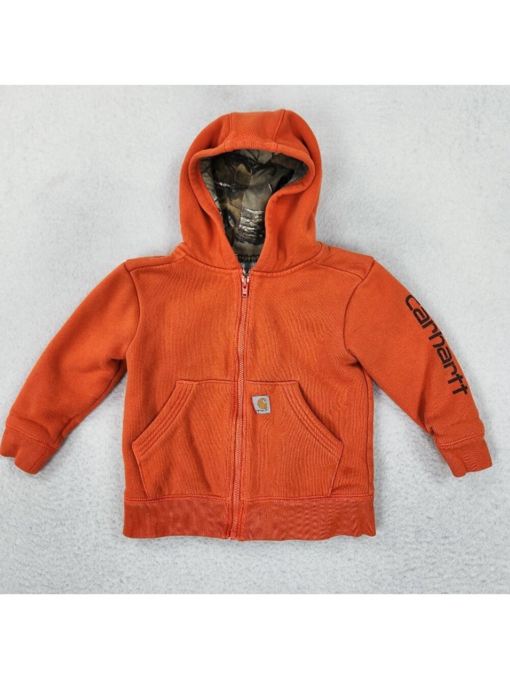 Carhartt Jacket Boys 24M Orange Hooded Hoodie Full Zip Realtree Camo Lined